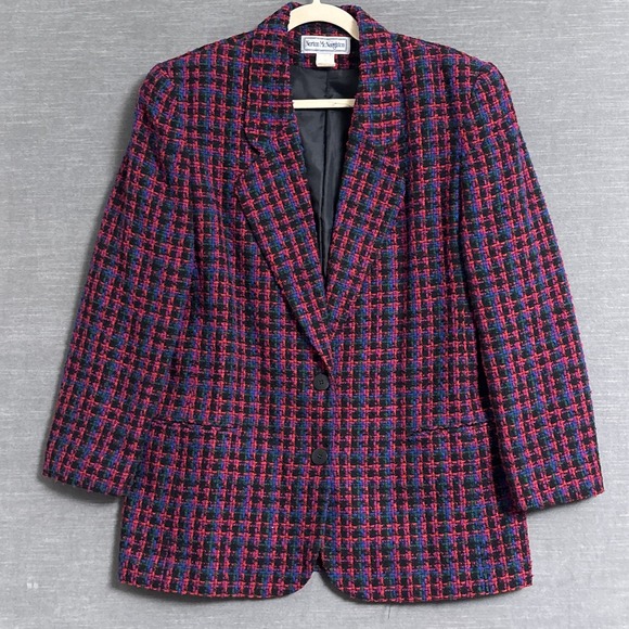 Vintage Norton McNaughton Blazer 12 Multicolor Tweed Plaid Wool Career Preppy - Picture 1 of 12